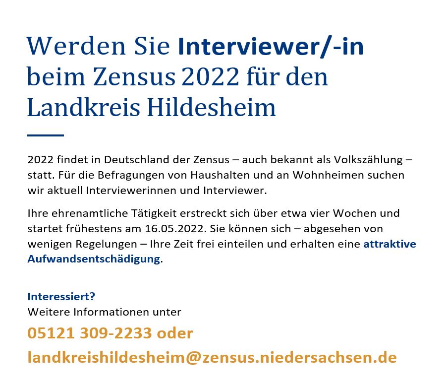 Zensus 2022 - Werden Sie Interviewer